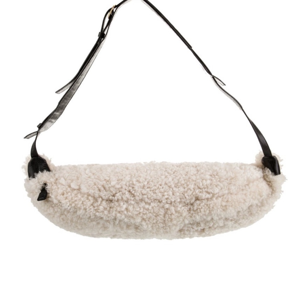 STAUD Shearling Shoulder Bag in Cream and Black -- originally $400